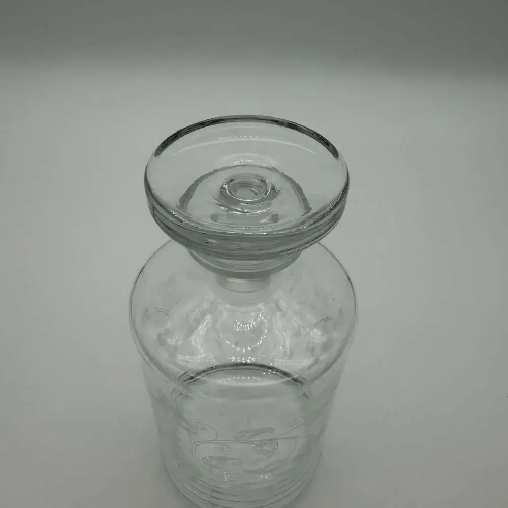 Vintage Clear Glass Etched Decanter with Stopper Leaf Vine 7.5 Inch